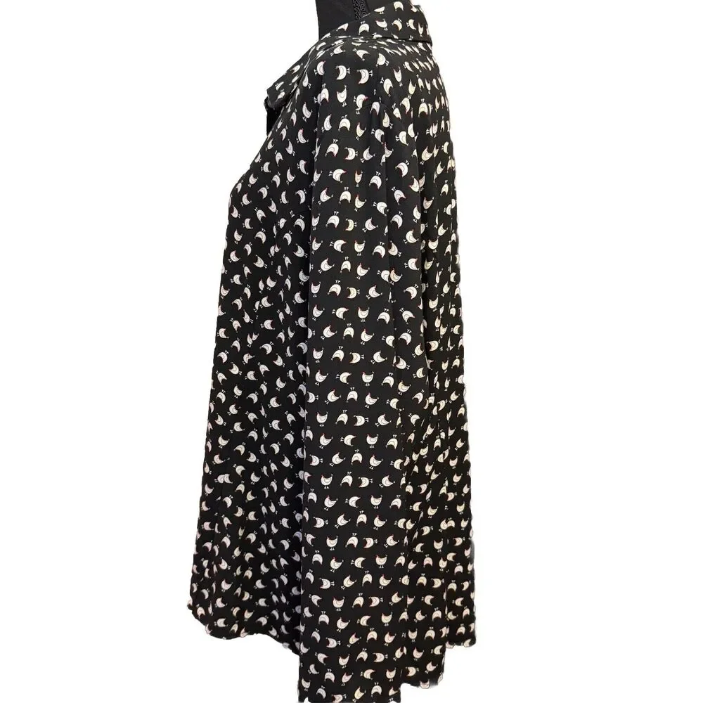 Cloth & Portrait Top XXL Womens Button Up Chicken Novelty Print Farmcore Office - Picture 4 of 8